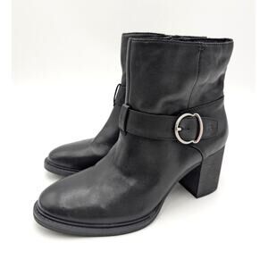 Lucky Brand Achelle Block Heel Buckle Booties Women's Black Size US8M EU39